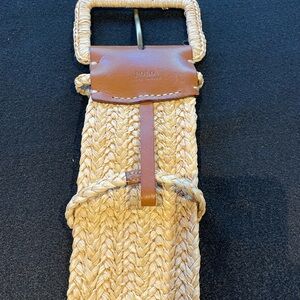 Polo Ralph Lauren Woven Straw Belt with Brown Leather